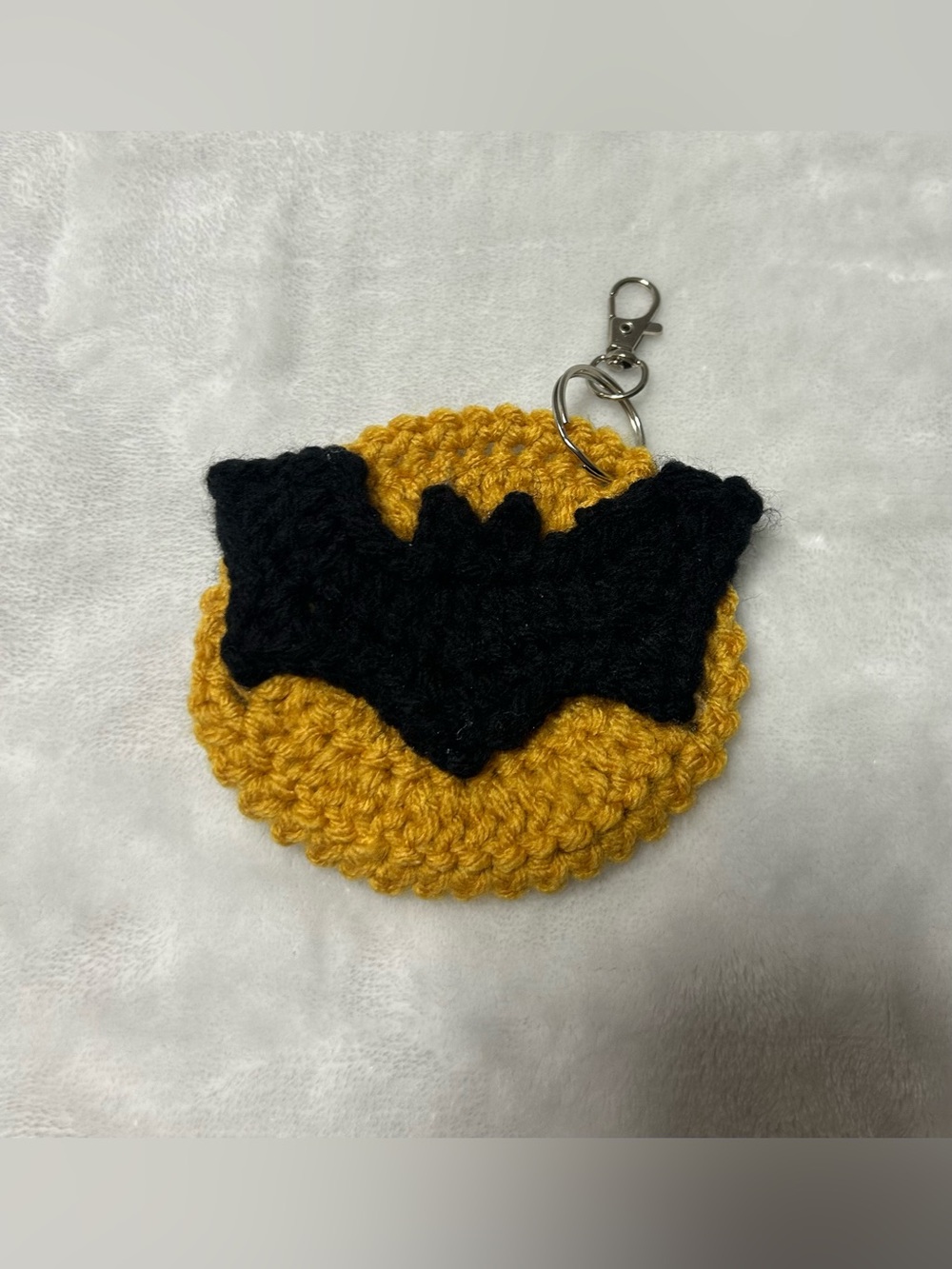 Small crochet crocheted black yellow Batman keychain